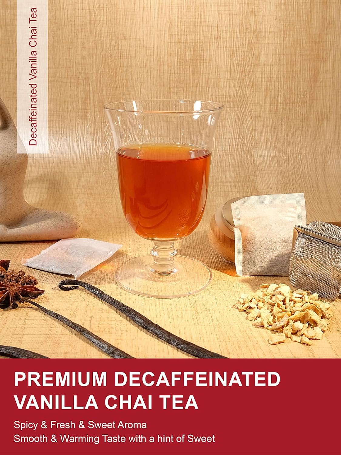 TeeLux Decaf Vanilla Chai Tea Bags, Spiced Black Tea Blend, 100 Count | Smooth Decaffeinated Black Tea with Cinnamon, Ginger, Cardamom &amp; Natural Vanilla Flavor, Enjoy Hot or Iced