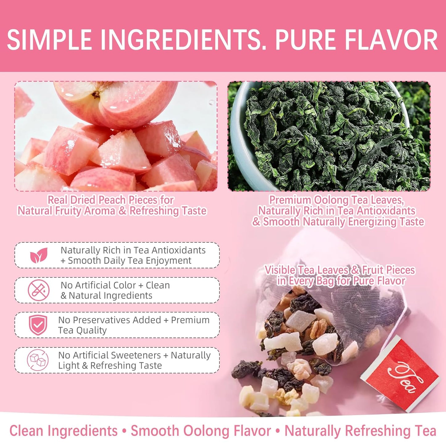 Peach Oolong Tea, Caffeine Alternative for Focus Support, Sweet Fruity Aroma and Smooth Oolong Flavor, Hot or Iced Daily Drink, 3.5g x 30 Bags