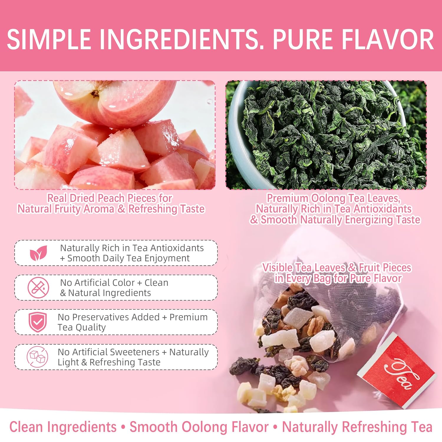 Peach Oolong Tea, Caffeine Alternative for Focus Support, Sweet Fruity Aroma and Smooth Oolong Flavor, Hot or Iced Daily Drink, 3.5g x 30 Bags