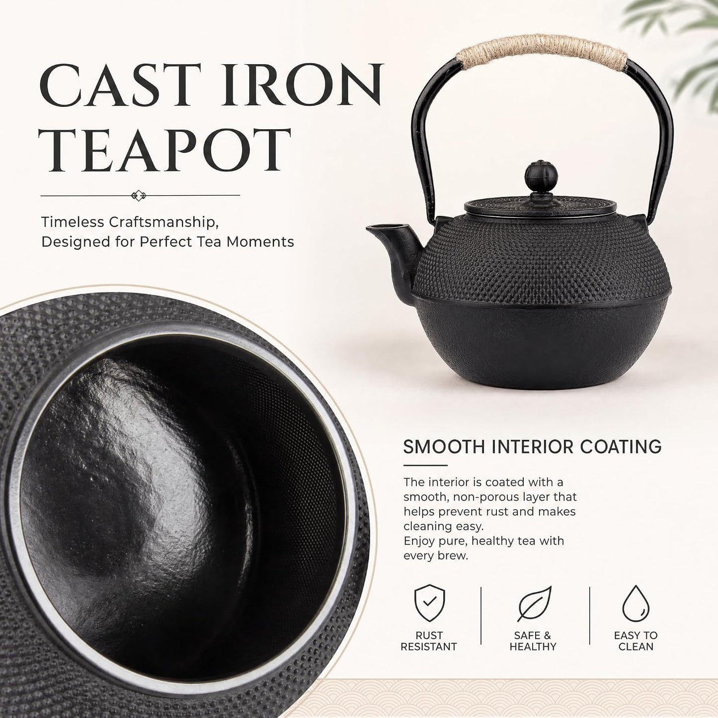 40oz Cast Iron Tea Kettle for Stovetop, Black Teapot with Infuser | Tea Pot with Strainer for Loose Tea, Small and Heavy, Japanese Tetsubin, Enameled Interior, Suitable for Induction Cooker