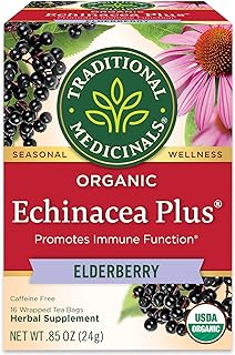 Traditional Medicinals Tea, Organic Echinacea Plus Elderberry, Boosts the Immune System, 16 Tea Bags