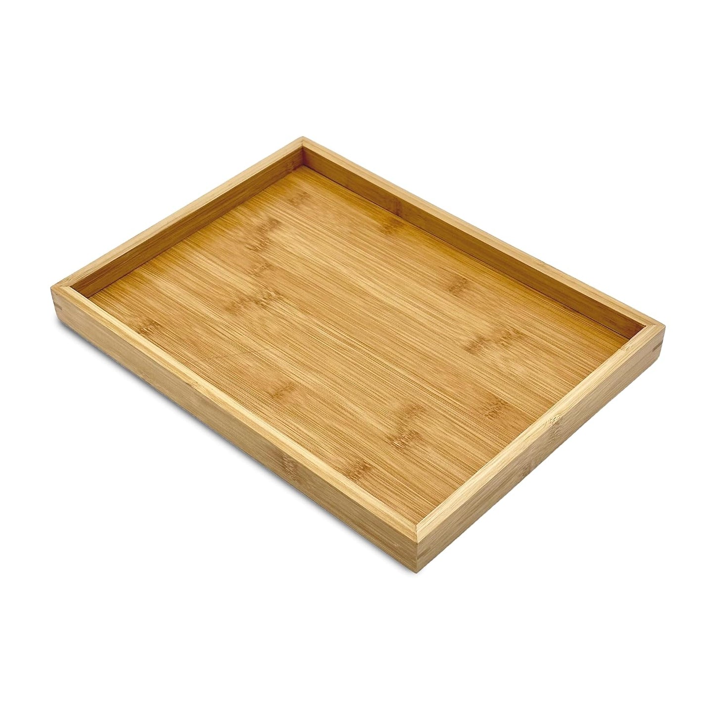 Bam & Boo Natural Bamboo Serving Tray Modern Rectangular (Bamboo, 13.75” x 10.25" x 1.2") for Food, Drinks, Decor, Vanity in Home, Kitchen, Bathroom
