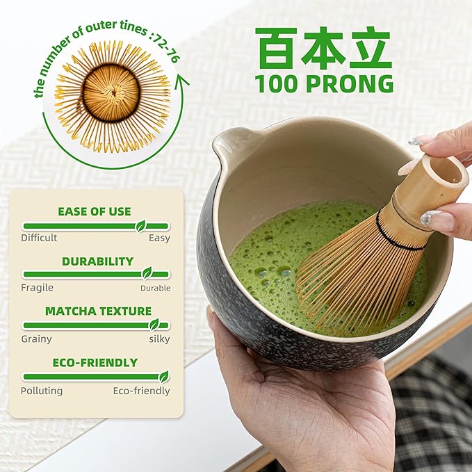 Teanagoo Matcha Whisk Set Black,7 Pcs Matcha Set,Matcha Kit for Ceremony,Tradition Tea Set for Making Breakfast/Latte
