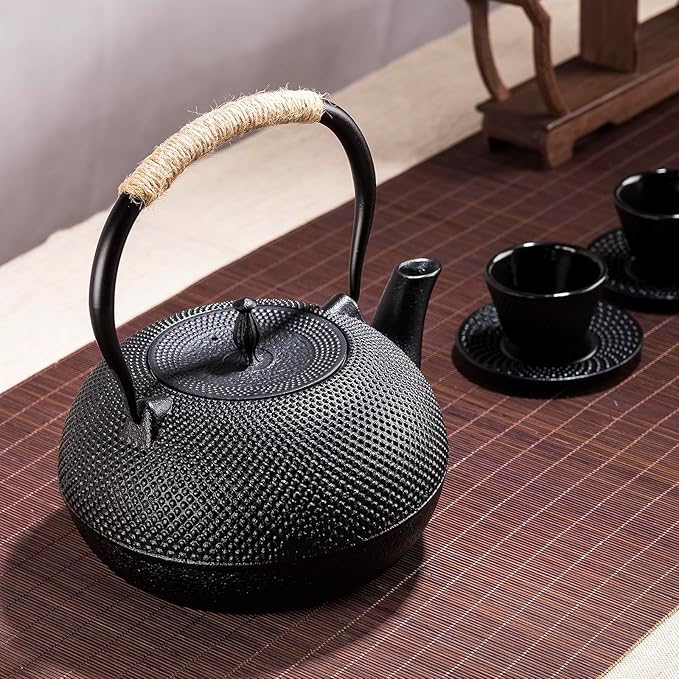 Big Cast Iron Teapot, Japanese Tetsubin Tea Kettle for Stovetop Safe, Cast Iron Tea Pot with Stainless Steel Infuser for Loose Tea and Enameled