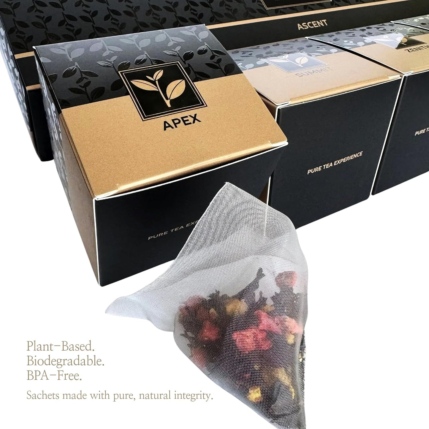 Pure And Easy Tea, Ascent Premium Tea Flight Sampler, 15-Count Whole-Leaf Variety of Naturally Caffeinated Blends, Designed for Focus &amp; Clean Energy, BPA-Free Pyramid Tea Bags, Gift Box (52.5g)