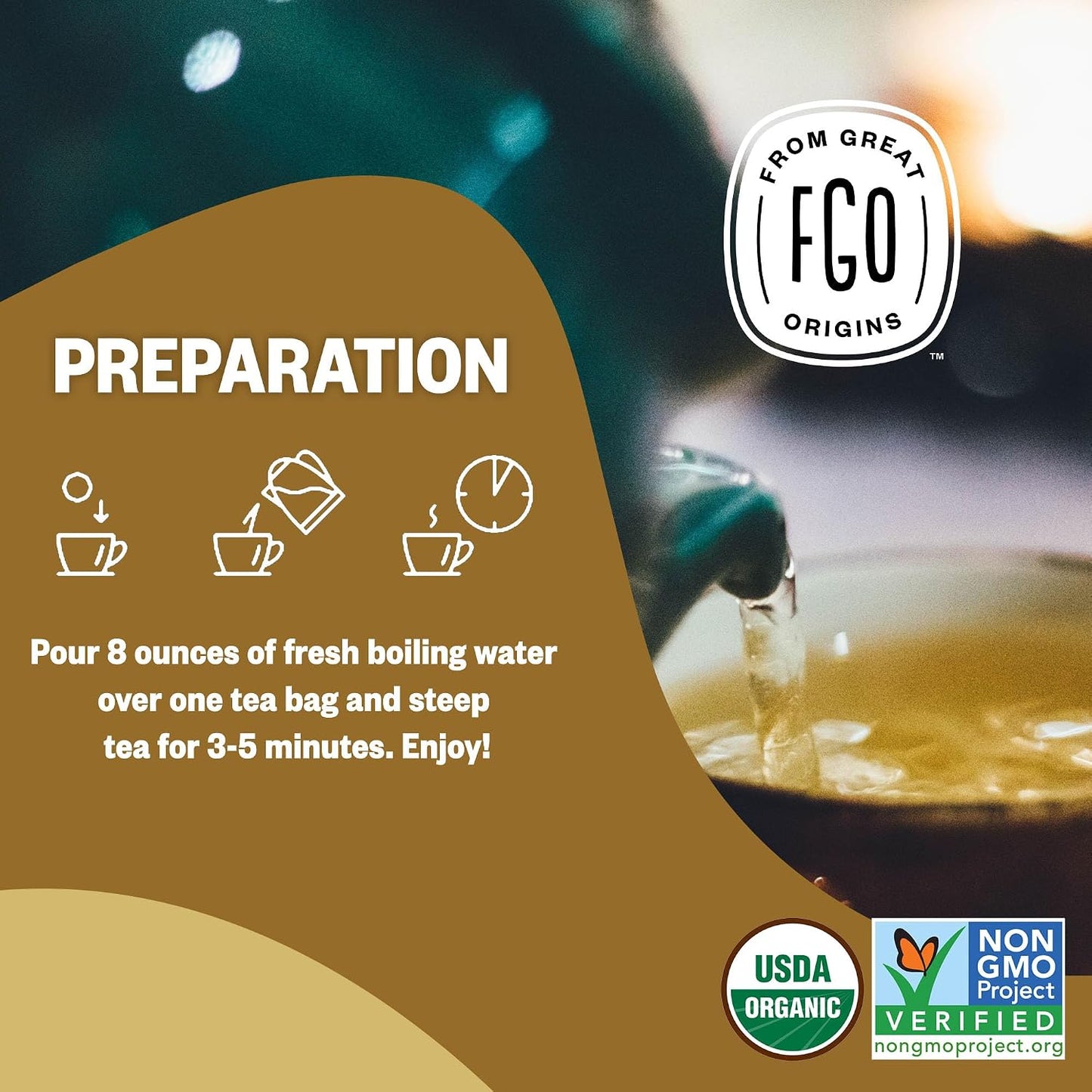 FGO Organic Chamomile Tea, 40 Count, Eco-Conscious Tea Bags, Resealable Bag (Pack of 1)
