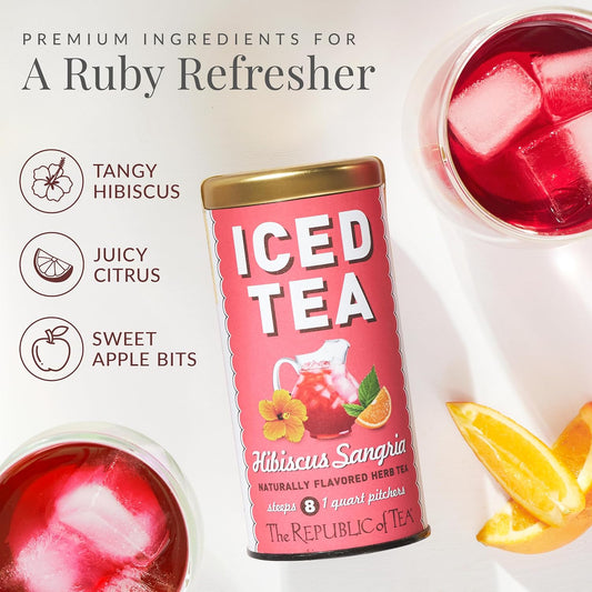 The Republic of Tea – Hibiscus Sangria Iced Herbal Tea, 8 Large Quart-Sized Iced Tea Pouches, Naturally Caffeine Free