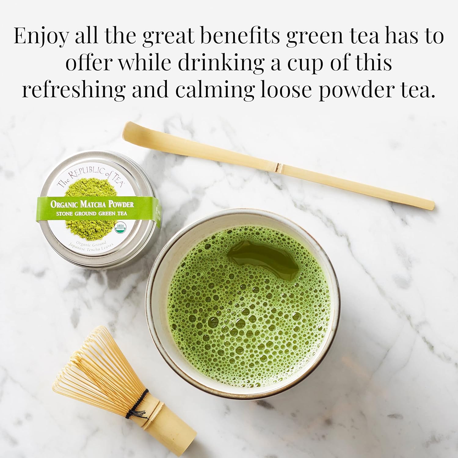 The Republic of Tea Organic Full-Leaf Japanese Matcha Green Tea Powder, 1.5 Oz Tin | Steeps 30 Cups
