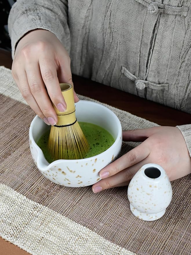 Artcome Matcha Tea Set - Ceramic Matcha Bowl with Pouring Spout, Bamboo Whisk, Whisk Holder, Tea Scoop & Matcha Manual