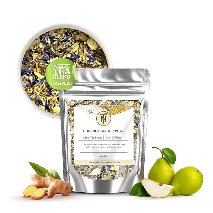 Nelson's Tea Bourbon Ginger Pear - Cut & Sifted Ginger Loose Leaf Tea with Dried Elderflower, Cornflower and Pears (Sample 0.4 Oz)