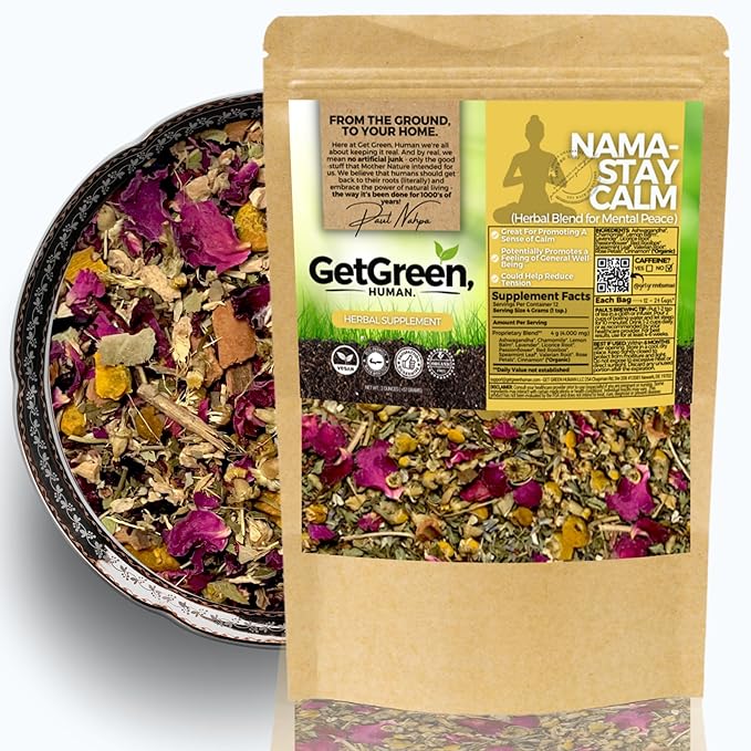 Relax and Calm Down Loose Leaf Tea w/ Ashwagandha, Chamomile, Lemon Balm, Organic Herbal Tea, 2 oz (57 gram), Decaf, Vegan, Healthy, Zero Caffeine
