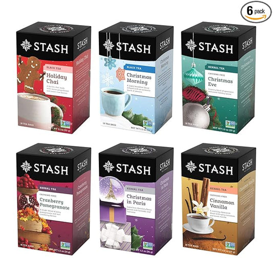 Stash Tea Holidays Are Here Variety Pack Sampler Assortment - Caffeinated, Non-GMO Project Verified Premium Tea with No Artificial Ingredients, 18 Count (Pack of 6) - 108 Bags Total