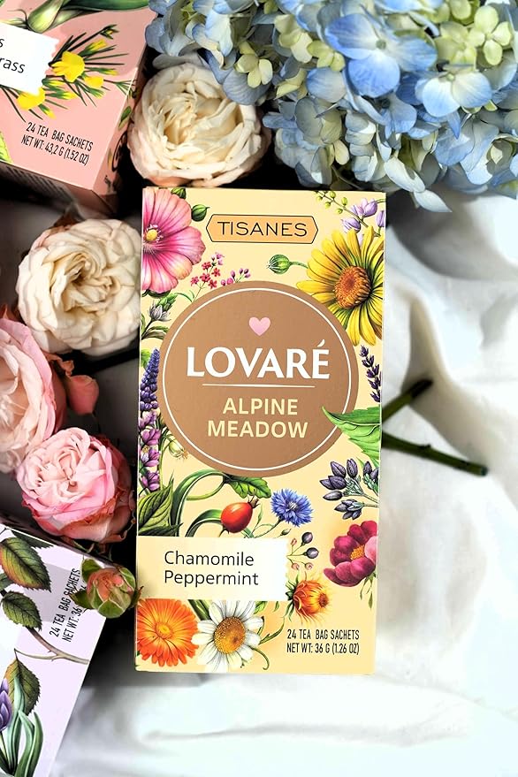 Lovare Alpine Meadow Herbal Tea – Flavorful Blend with Fruits & Flowers, chamomile, peppermint – Caffeine-Free, Fragrant & Refreshing