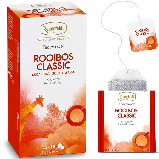 Ronnefeldt Teavelope Rooibos Classic Tea Bags Individually Wrapped, 25 Ct | Pure South African Rooibos, Smooth and Naturally Sweet, Naturally Caffeine-Free, German, 25 Count, Pack of 1