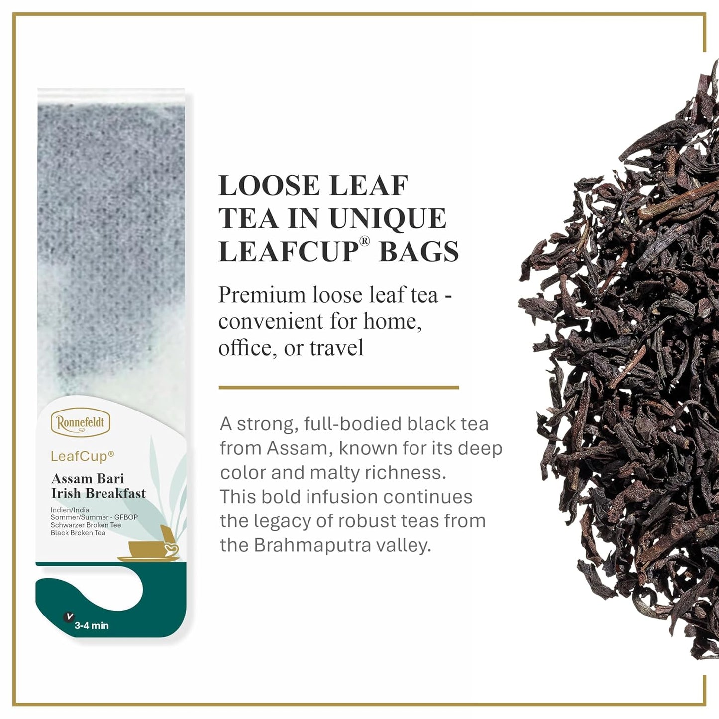 Ronnefeldt LeafCup Assam Bari Irish Breakfast - Loose Leaf Black Tea – 15 Individually Wrapped Tea Bags