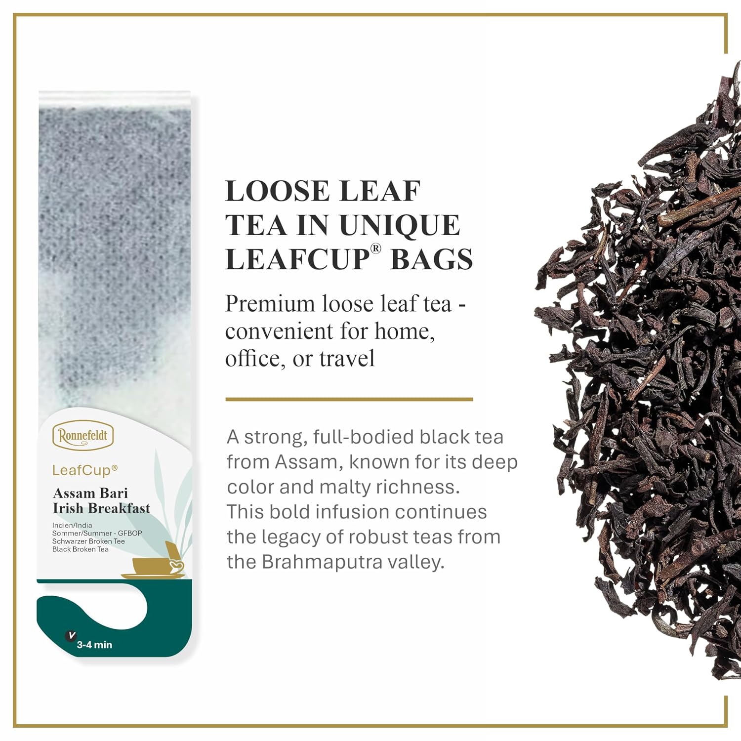 Ronnefeldt LeafCup Assam Bari Irish Breakfast - Loose Leaf Black Tea – 15 Individually Wrapped Tea Bags