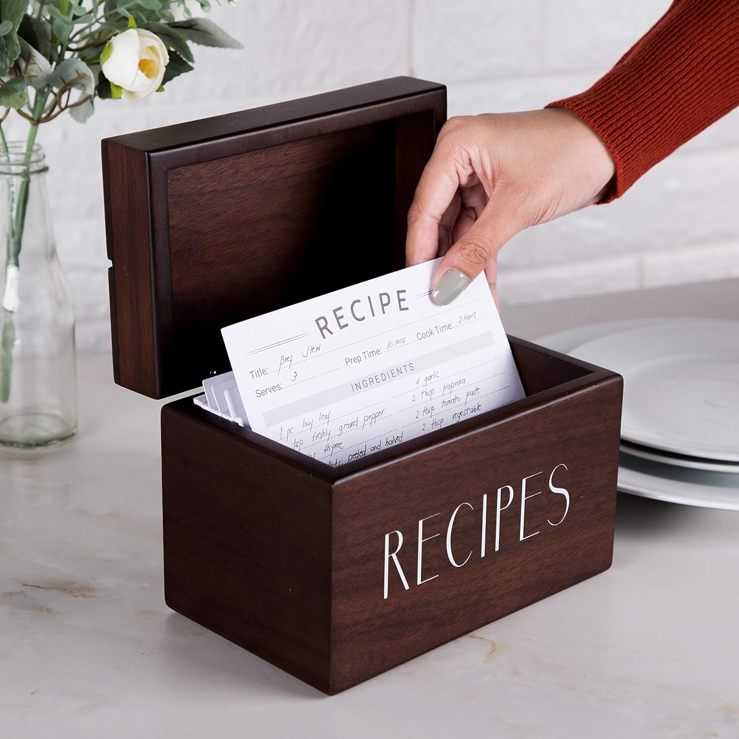 Apace Living (Dark Walnut) - Tea Box 8 Compartments + Recipe Box