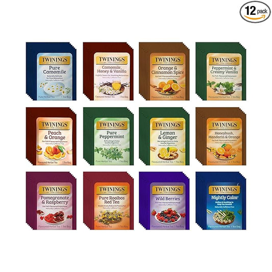Twinings 48 Tea Bags Herbal Variety Pack – 12 Herbal Flavors, Caffeine-Free, Individually Wrapped, Perfect Tea for Any Occasion