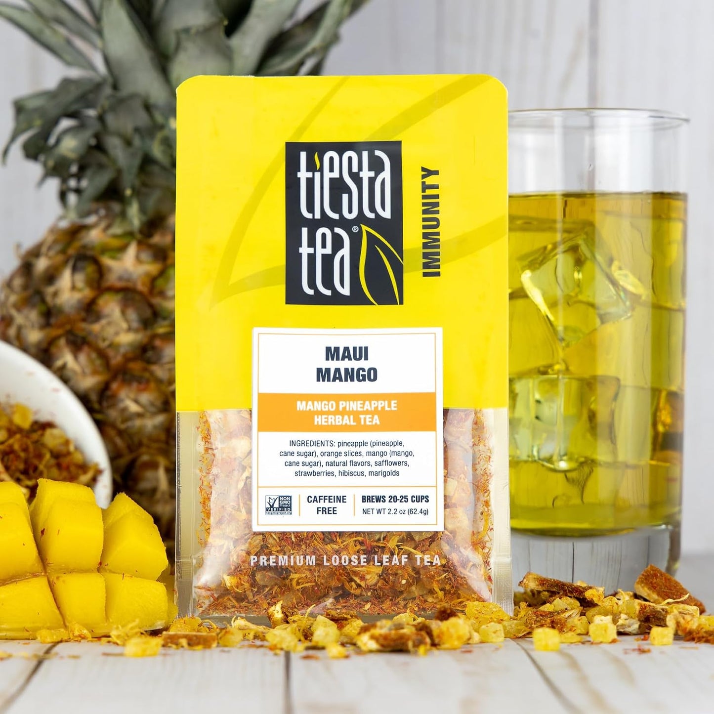Tiesta Tea - Maui Mango Mango Pineapple Herbal Tea Premium Loose Leaf Tea Blend Non-Caffeinated Fruit Tea Make Hot or Iced Tea &amp; Brews Up to 25 Cups - 2.2 Ounce Resealable Pouch (Pack of 4)