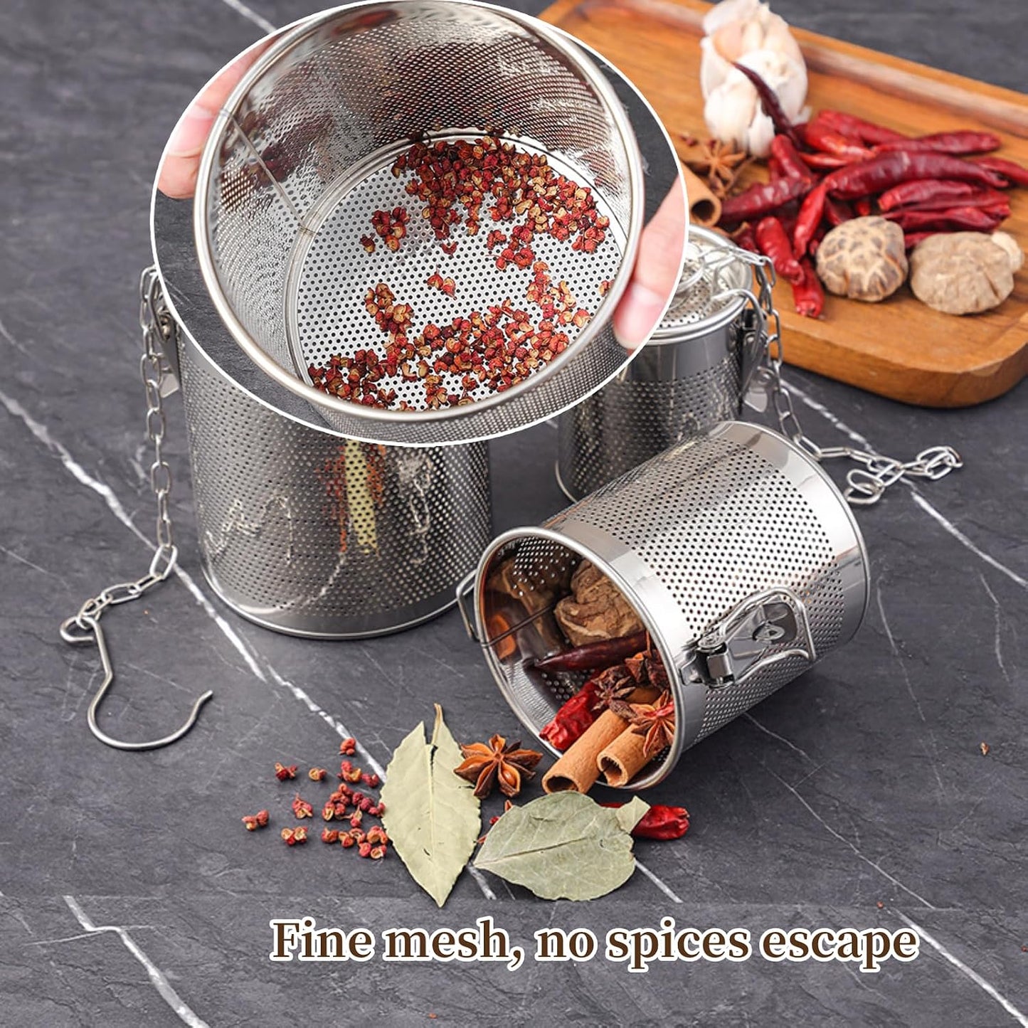 Tea Strainers for Loose Tea, Stainless Steel Seasoning Strainer | 8x10cm, Tea Infuser with Chain, Soup Seasonings Separation Basket Filter Tea Steeper for Brew Tea