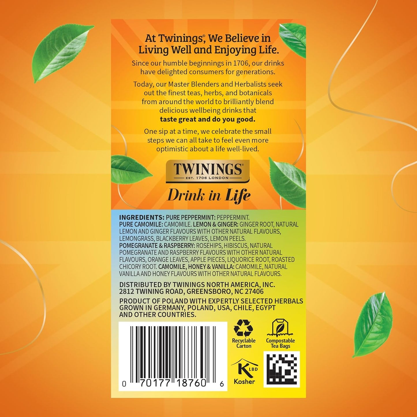 Twinings Herbal Tea Variety Pack, Assorted Tea Bags, 20 CT Box (1 Pack) | Assortment of 5 of Popular Herbals, Naturally Caffeine-Free, 20 Foil Lined Individually Wrapped Bags, Enjoy Hot or Iced