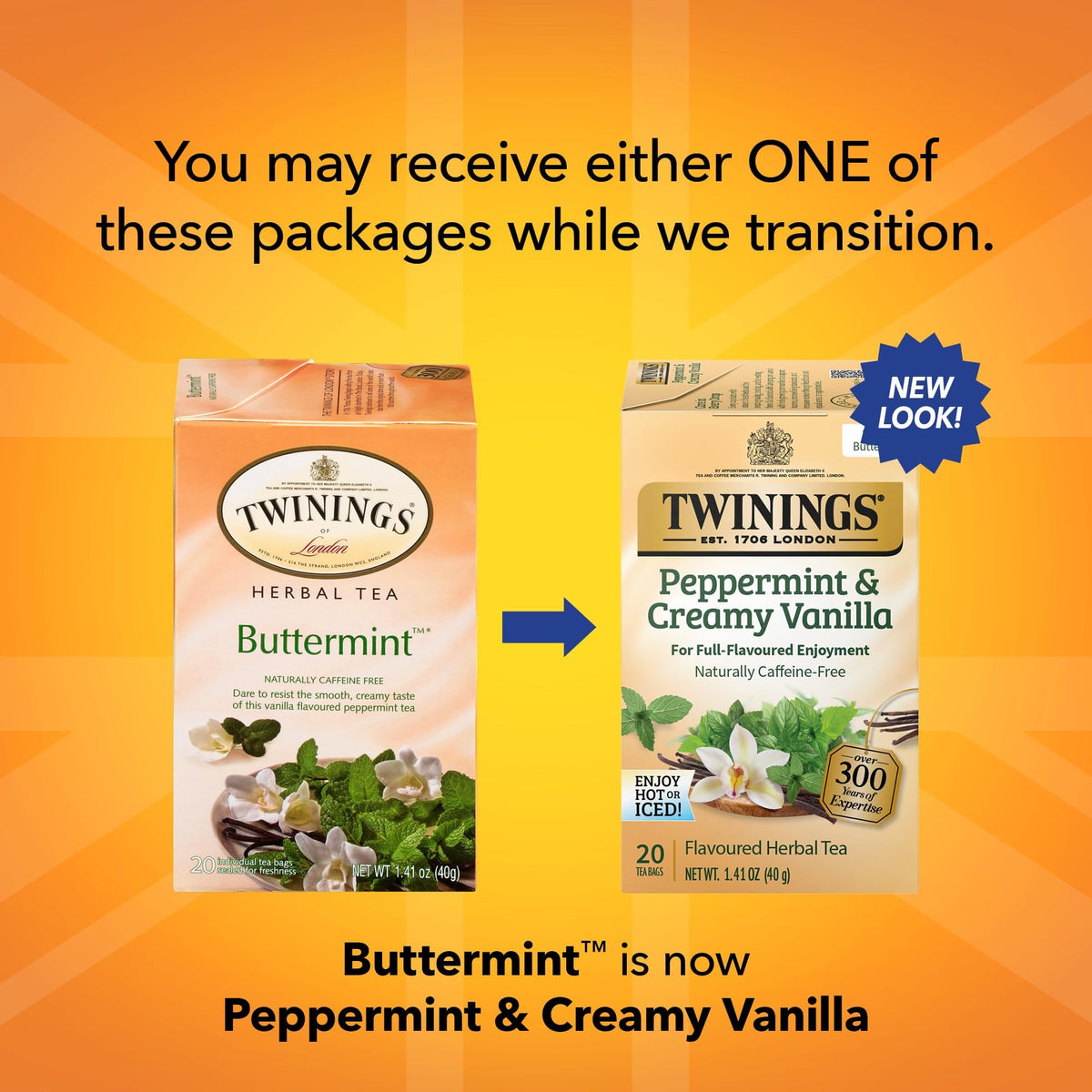 Twinings Peppermint & Creamy Vanilla Herbal Tea 2-Pack, 20 Count Ea