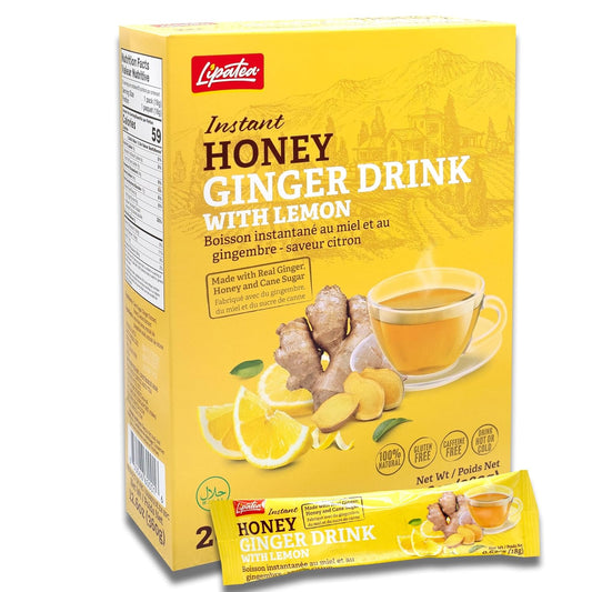 Lipatea Instant Honey Ginger Drink with Lemon, Caffeine Free Tea, Gluten Free, 100% Natural Lemon tea | Enjoy Hot or Cold (Pack of 1)