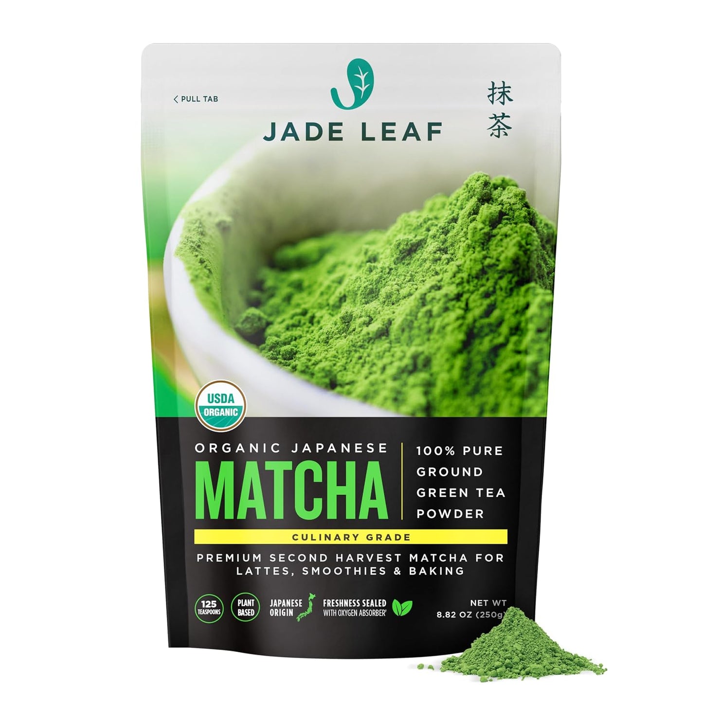 Jade Leaf Matcha Powder, Organic Culinary Grade, 250g / 8.8oz | Best for Matcha Lattes, Baking, and Smoothies! - Authentic Japanese Matcha Green Tea Powder - Resealable Pouch