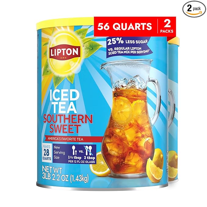 Lipton Southern Sweet Reduced Sugar Iced Tea Mix, 28QT (Pack of 2)