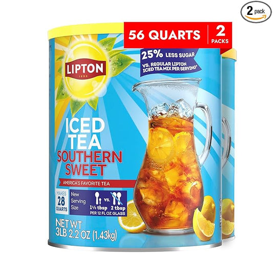 Lipton Southern Sweet Reduced Sugar Iced Tea Mix, 28QT (Pack of 2)