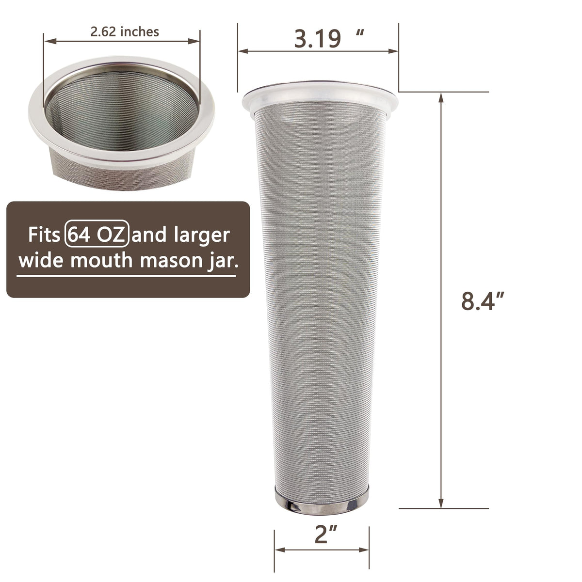iAesthete 2 Pack - Ultra Fine Cold Brew Coffee Filter For 64 OZ and Larger Wide Mouth Mason Jar, Food Grade 304 (18/8)