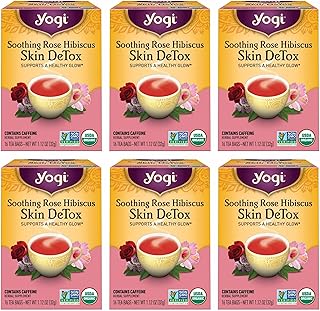Yogi Tea Soothing Rose Hibiscus Skin DeTox Tea - 16 Tea Bags per Pack (6 Packs) - Organic DeTox Tea to Support Skin Health - Includes Green Tea Leaf, Rose Petal, Honeybush Leaf, Hibiscus & More