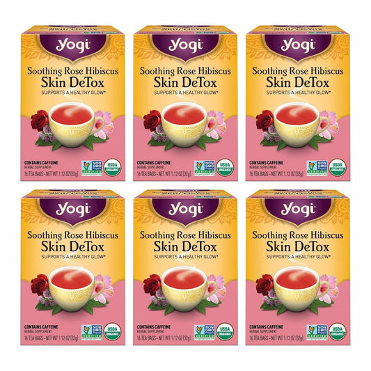 Yogi Tea Soothing Rose Hibiscus Skin DeTox Tea - 16 Tea Bags per Pack (6 Packs) - Organic DeTox Tea to Support Skin Health - Includes Green Tea Leaf