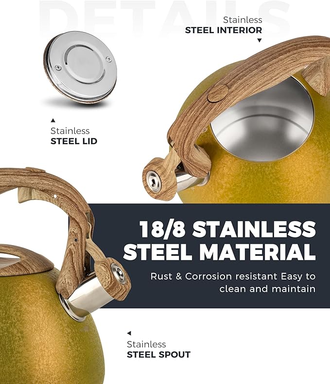 Poliviar Tea Kettle, 2.7 Quart Stovetop Tea Kettle, Audible Whistling Teapot with Crackle Finish, Food Grade Stainless Steel for Anti-Rust