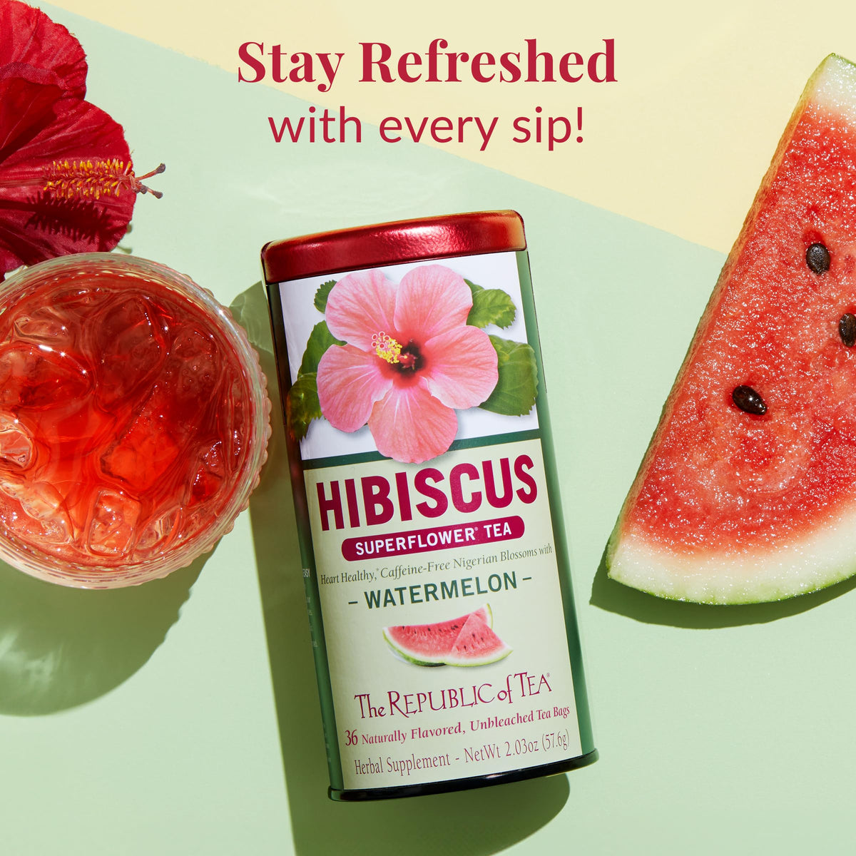 The Republic of Tea Hibiscus Watermelon Herbal Tea, Caffeine Free, 36 Count