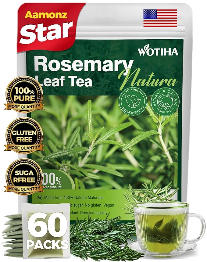 Wotiha Natural Rosemary Leaf Tea 90g.60 Teabags.100% Pure Natural Rosemary Leaves,No Additives & Caffeine Free. Pure Herbal Tea