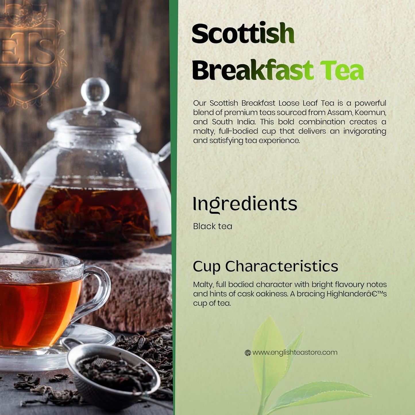 Scottish Breakfast Tea - 16oz | Loose Leaf Black Tea Blend | Bold Full-Bodied Morning Tea with Assam Keemun and South Indian Leaves | Robust Malty Flavor | Hot or Iced Enjoyment