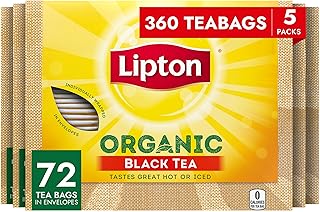 Lipton Organic Tea Bags Tastes Great Hot or Iced Organic Black Tea Can Help Support a Healthy Heart 5.74 oz 72 Count, Pack of 5