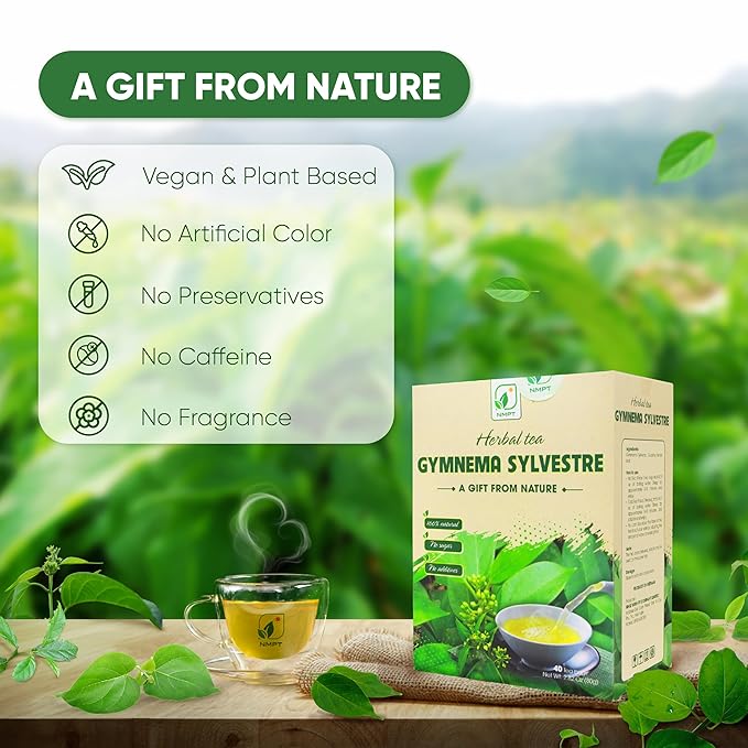 Nmpt Dried Gymnema Sylvestre Leaf Tea, Celastrus Hindsii, 100% Hand Pick, Organic Herbal Tea, 40 Count, Freeze Drying, Gluten Free, Dairy Free