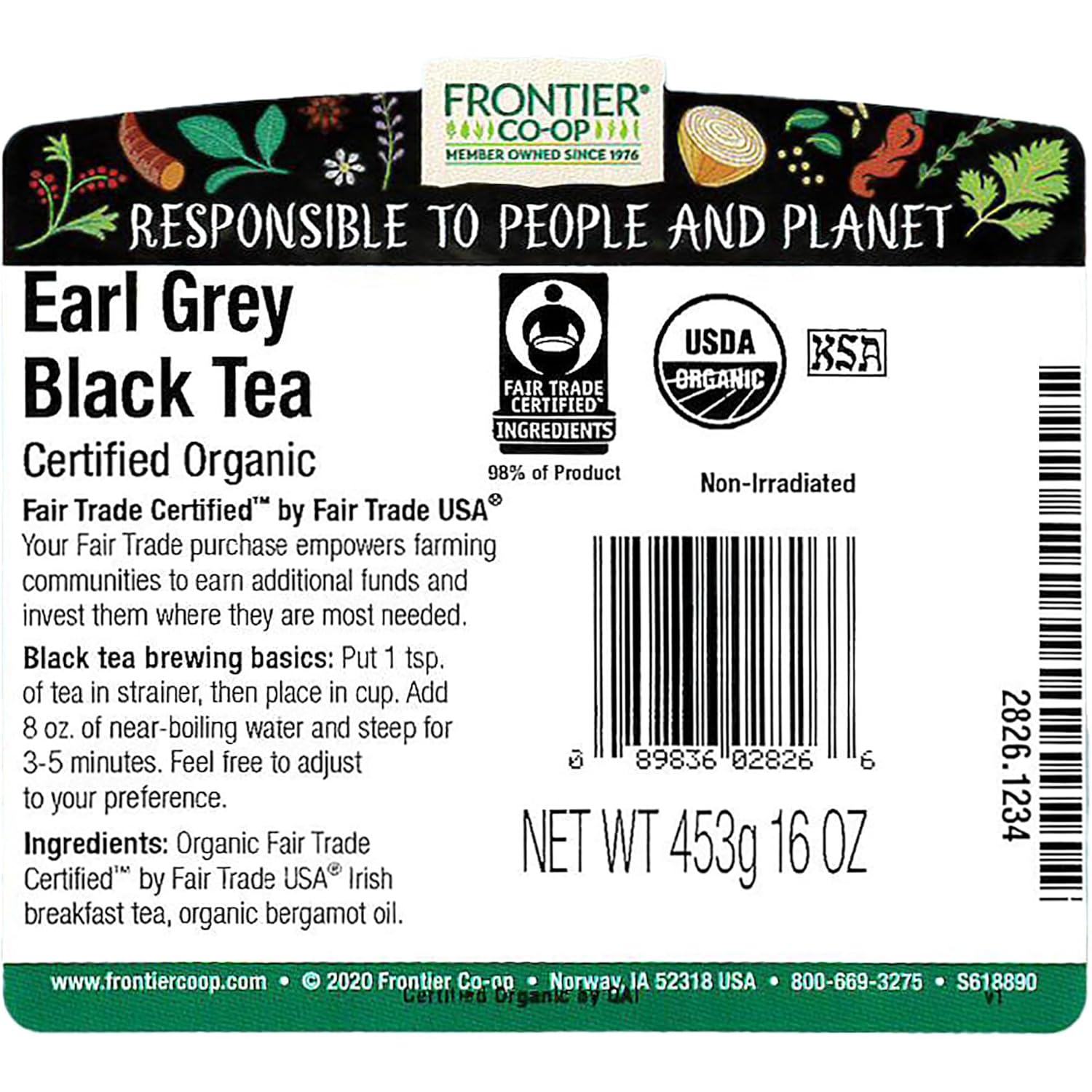 FRONTIER HERB TEA LSE EARL GREY ORG CFT 16 OZ