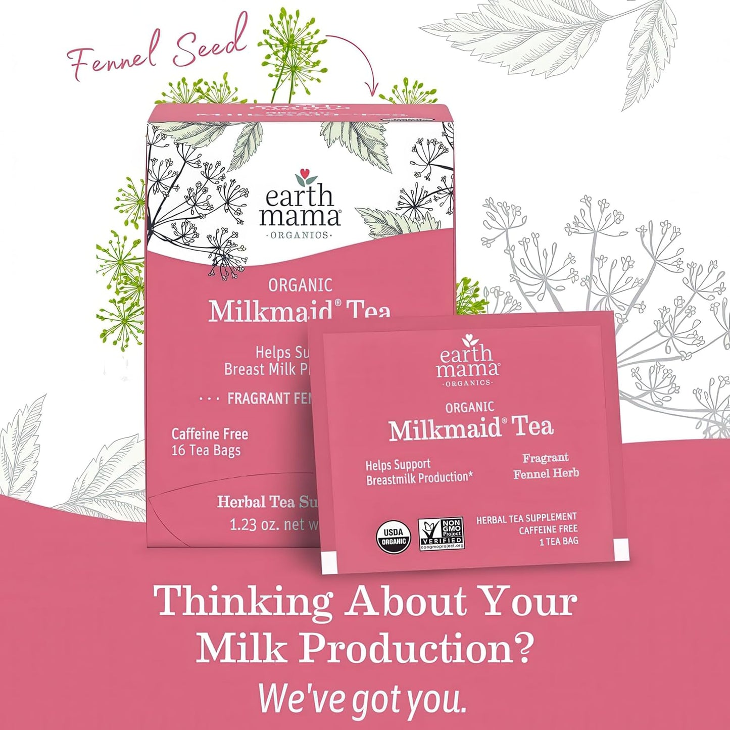 Earth Mama Organic Milkmaid Tea - 32 Teabags - Lactation Support Herbal Tea - Breastfeeding Essentials - Caffeine Free & Non-GMO Project Verified