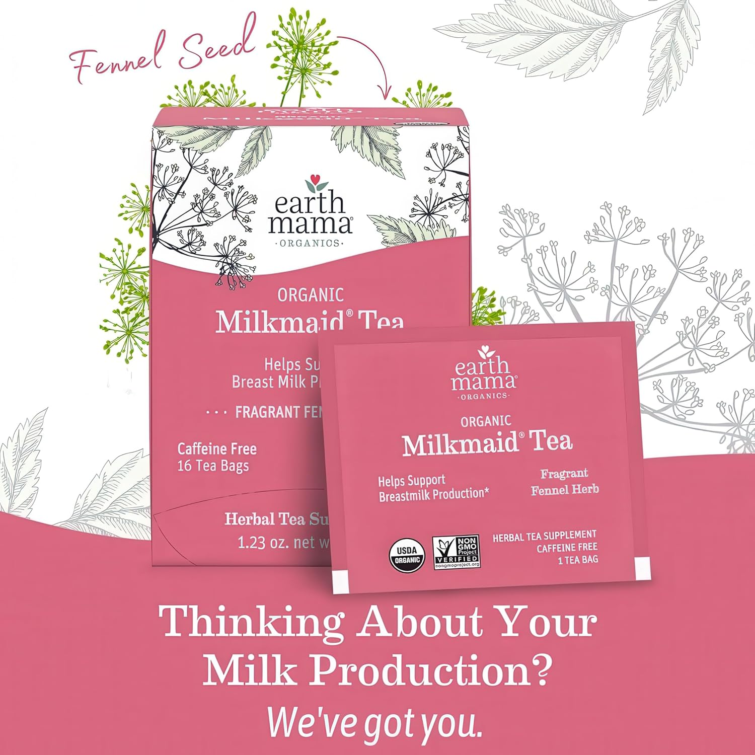 Earth Mama Organic Milkmaid Tea - 32 Teabags - Lactation Support Herbal Tea - Breastfeeding Essentials - Caffeine Free & Non-GMO Project Verified