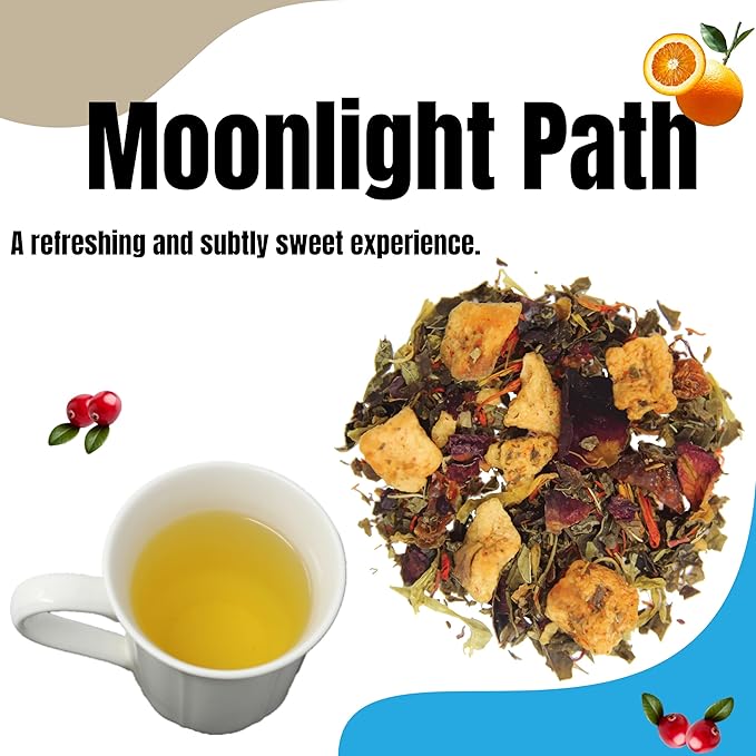 Tea Whisker - Moonlight Path | Orange Cranberry | Fruity Herbal | Loose Leaf Tea | 4 Ounce Pouch | Serve Iced or Hot | Non-Caffeinated