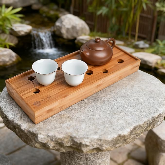 Seven Stars Bamboo Tea Tray 11.8x4.84x1.38in Gongfu Tea Tray Chinese Tea Set Japanese/Chinese Gongfu Tea Table Home Furnishing Serving Water Storage