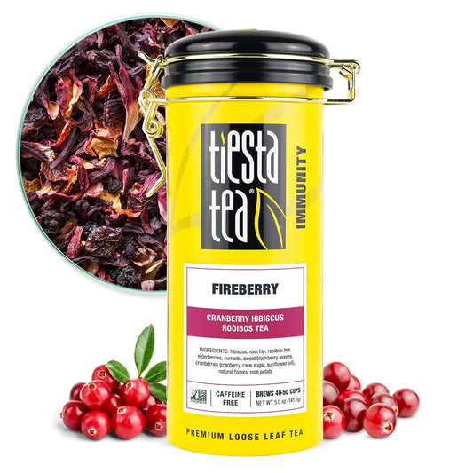 Tiesta Tea - Cranberry Hibiscus Rooibos Tea, Fireberry | Loose Leaf | Herbal Blend with Hibiscus, Cranberry, Currants, Rooibos, Brew Hot or Iced, 50 Cups in Resealable Pouch, 5 Ounce