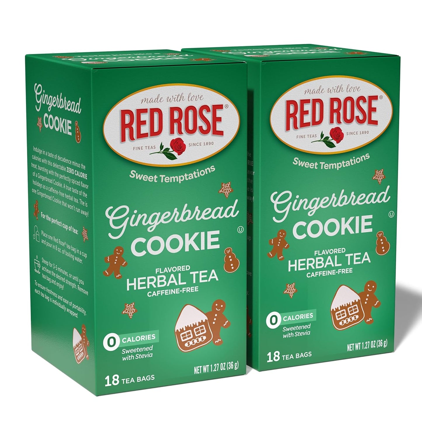 Red Rose Sweet Temptations Gingerbread Cookie Dessert Herbal Tea, 2 Pack | Sweet, dessert-inspired herbal tea | Naturally flavored | Caffeine-free | Ideal sweet treat