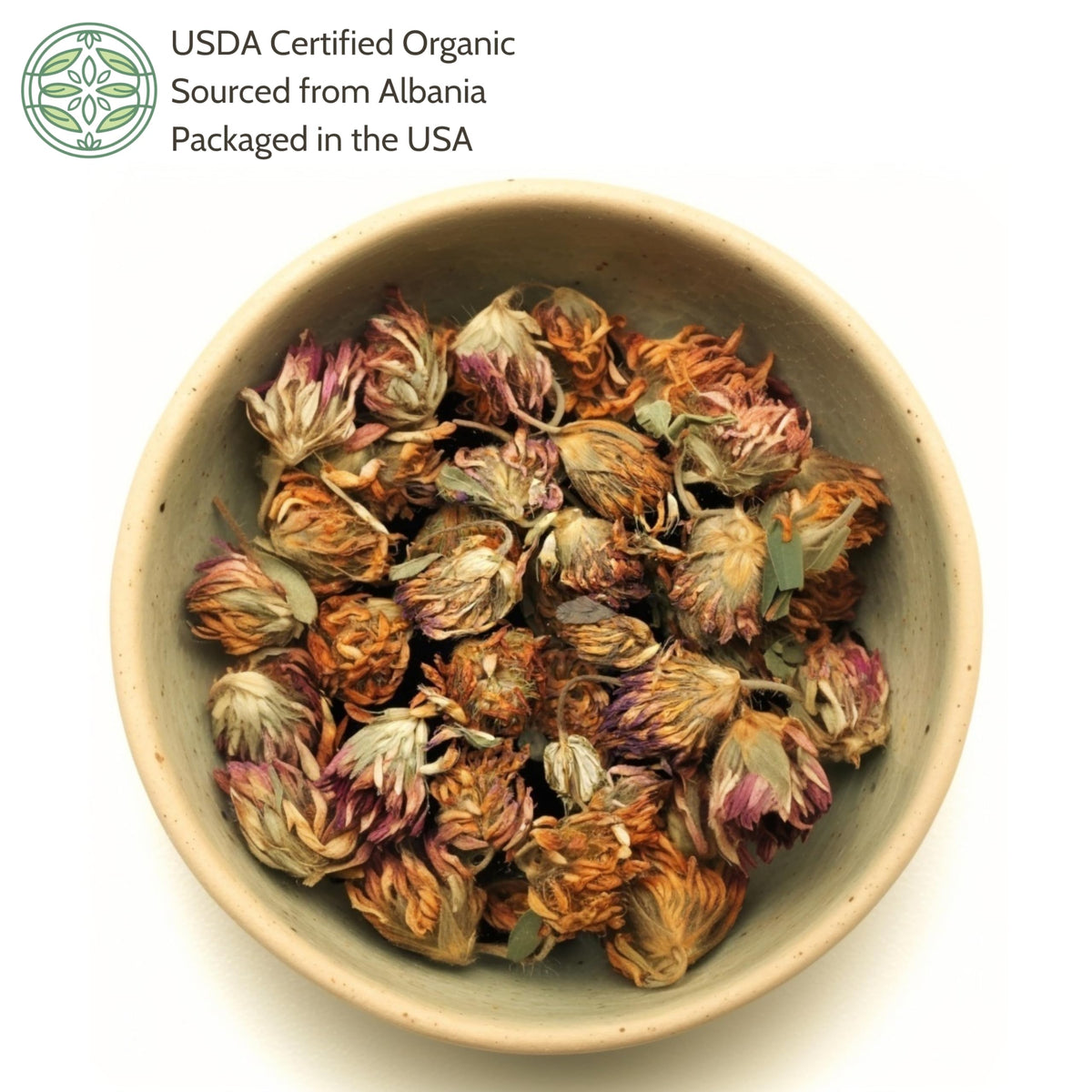 Elanen Naturals Organic Red Clover Blossoms 2 oz. (57g), USDA Certified Organic Red Clover Blossom Tea, Whole