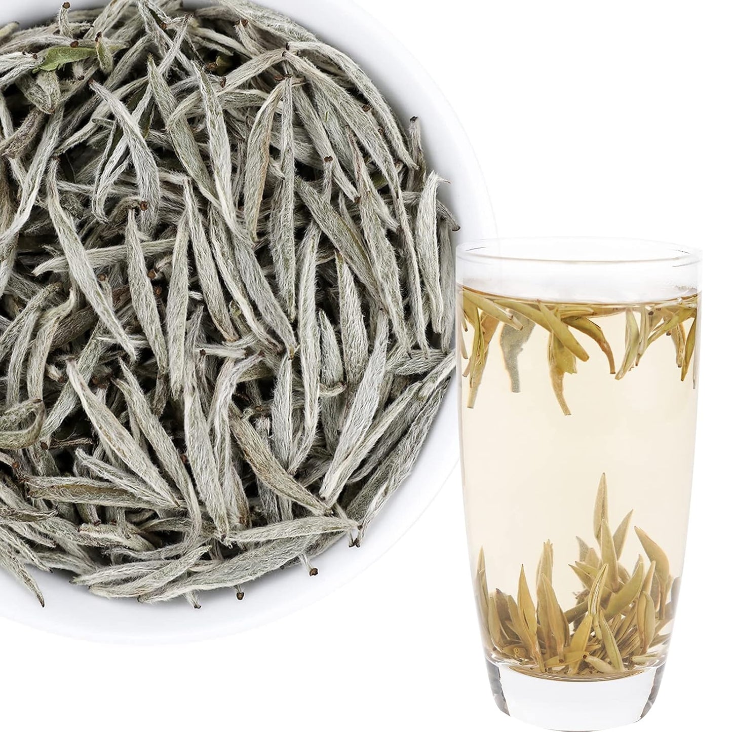 Taimei Teatime Royal Grade Silver Needle White Tea Loose Leaf-1.76oz | Chinese Fuding - Bai Hao Yin Zhen Tea, Low Caffeine, High Antioxidant, Perfect for Hot or Iced Tea