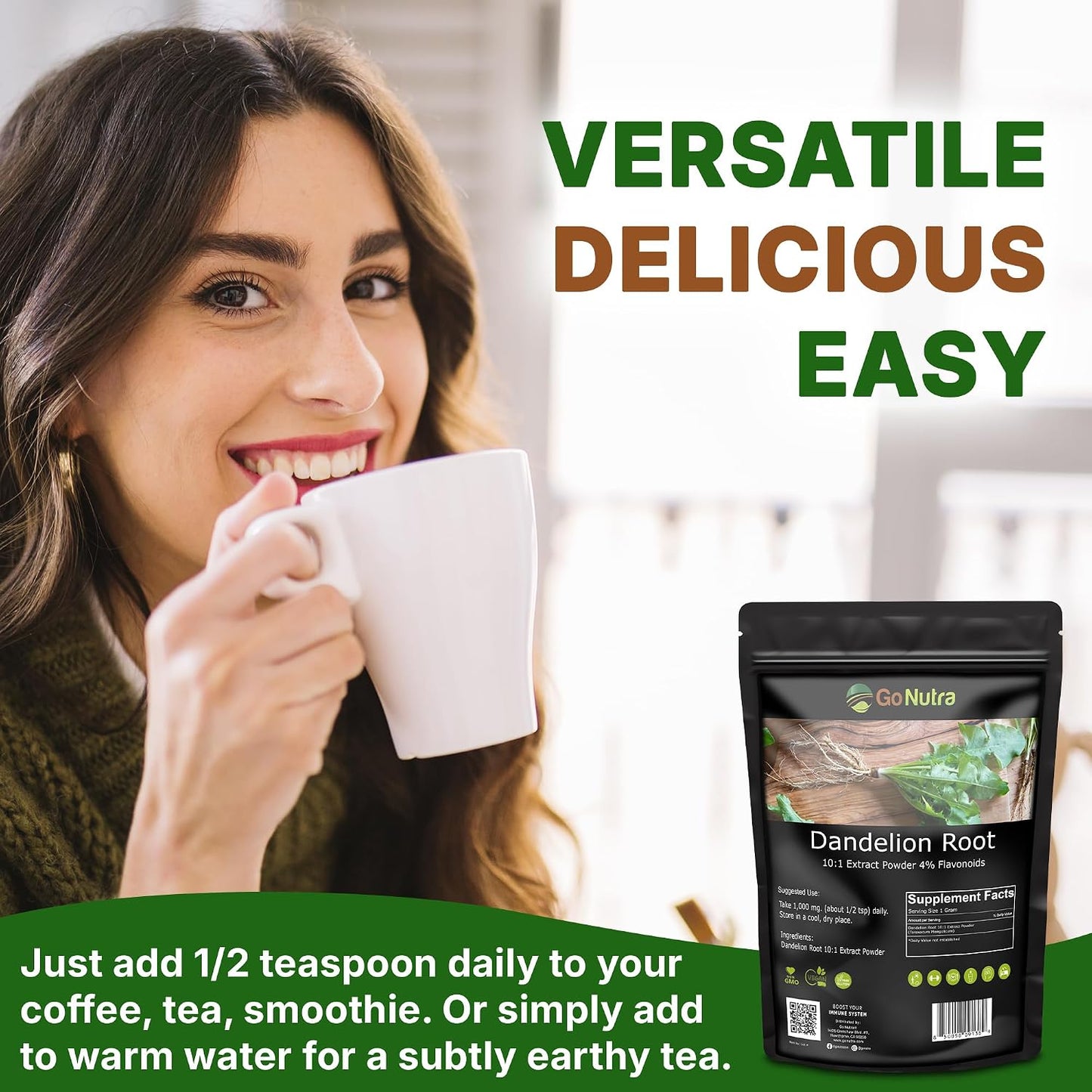 Dandelion Root Extract Powder for Tea, Coffee &amp; Beverages, 8 oz | Dandelion Powder with Concentrated 10:1 Processing | Naturally Rich in Antioxidants | Vegan, Non-GMO | Caffeine &amp; Filler Free