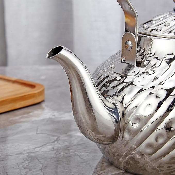 Sanqiahome 2000ml stainless steel antique style teapot,with Infuser, thickened boiling kettle, lifting handle,Silver
